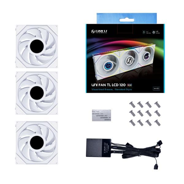 LIAN LI UNI FAN TL LCD ARGB WHITE 120MM CABINET FAN (TRIPLE PACK)