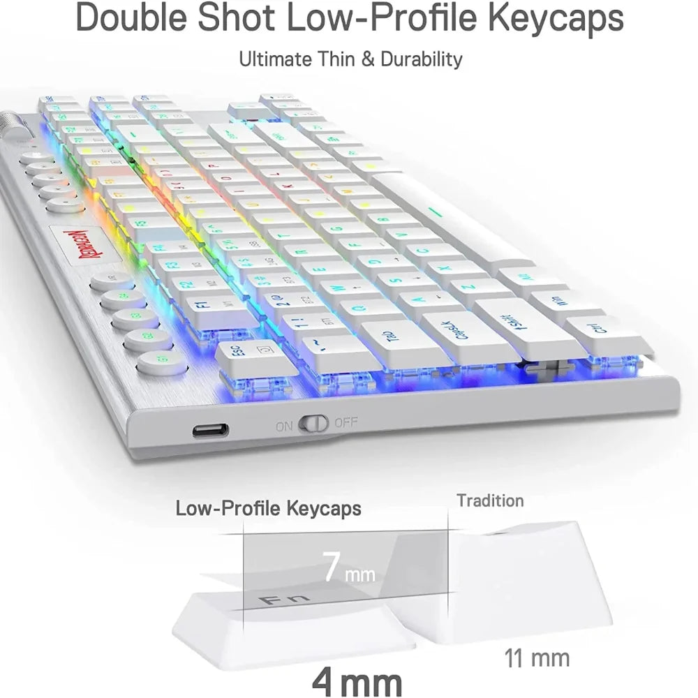 REDRAGON K621 Horus Tenkeyless Low Profile Mechanical Switch Wireless + Bluetooth Gaming Keyboard ( White )