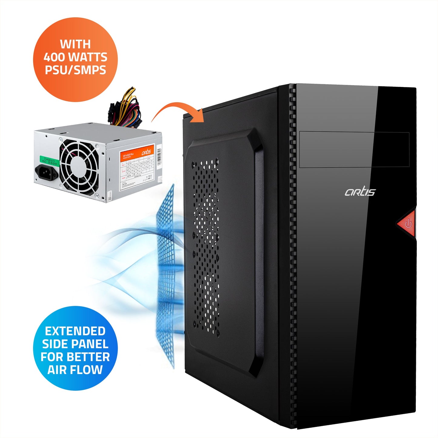 Delight 3.0 Computer Cabinet Support Full ATX/ Micro ATX Motherboard,1 x 80mm Fan with 400W Power Supply