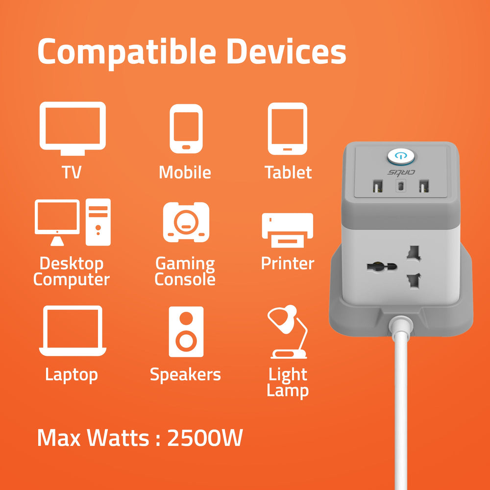 AR-4SS-3USBCB 4 Universal Sockets with 2 USB Ports & 1 USB Type C Port Surge Protector