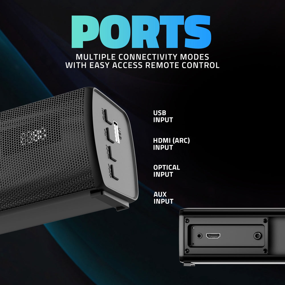 SoundHub 110 60W 2.1 CH Wireless BT Soundbar With Wired Subwoofer, 2 Driver Units & Modes: Bluetooth / HDMI (ARC) / AUX In / USB Input.