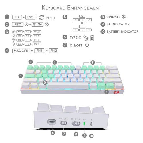 REDRAGON Draconic K599 Pro 60% RGB Semi Mechanical Wireless Gaming Keyboard ( White ) ( Brown Switch )