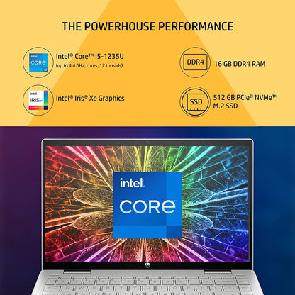 HP PAV 14-EK0074TU [CI5-1235U 12TH GEN/16GB DDR5/512GB SSD/WIN11 HOME+MSO/14.0 INCH/INTEGRATED GRAPHICS /1 YEAR(S)/SILVER]