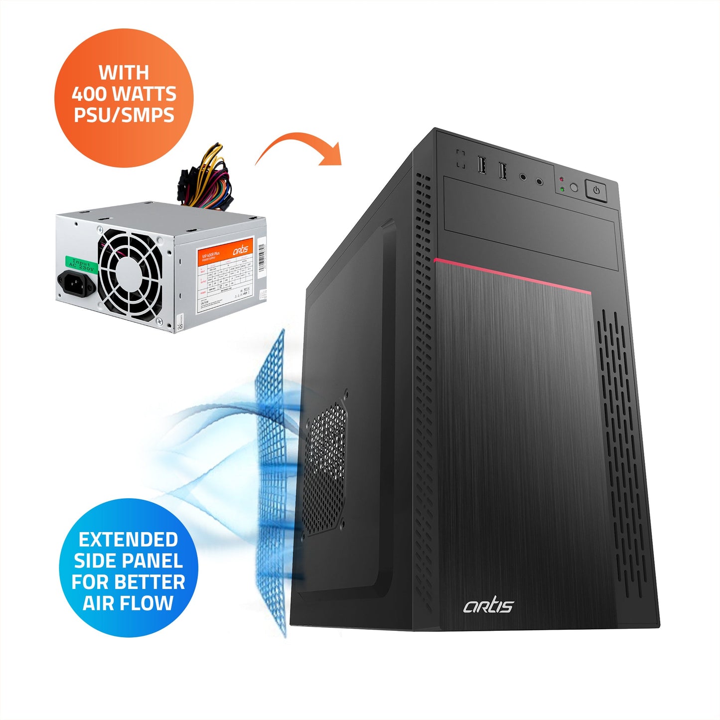 2720 2.0 Computer Cabinet Support Micro ATX Motherboard, 1 x 80mm Fan with 400W Power Supply