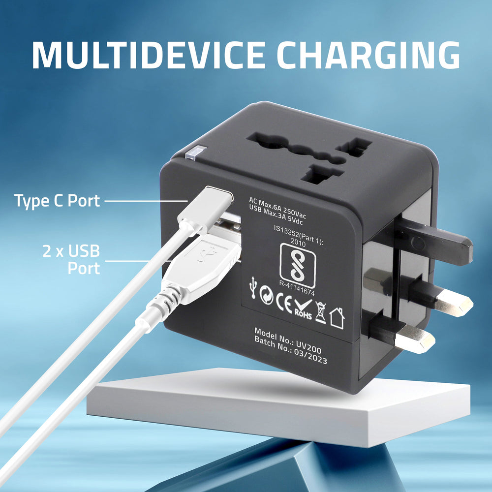 UV200 Universal Travel Adapter with 2 USB Ports & 1 Type C Port