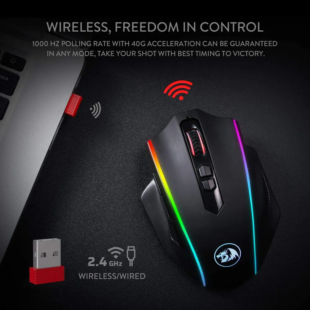 REDRAGON M686 Vampire Elite Wired / Wireless Ergonomic Gaming Mouse ( M686 ) ( 16000DPI / 8 Macro Button ) (Black )