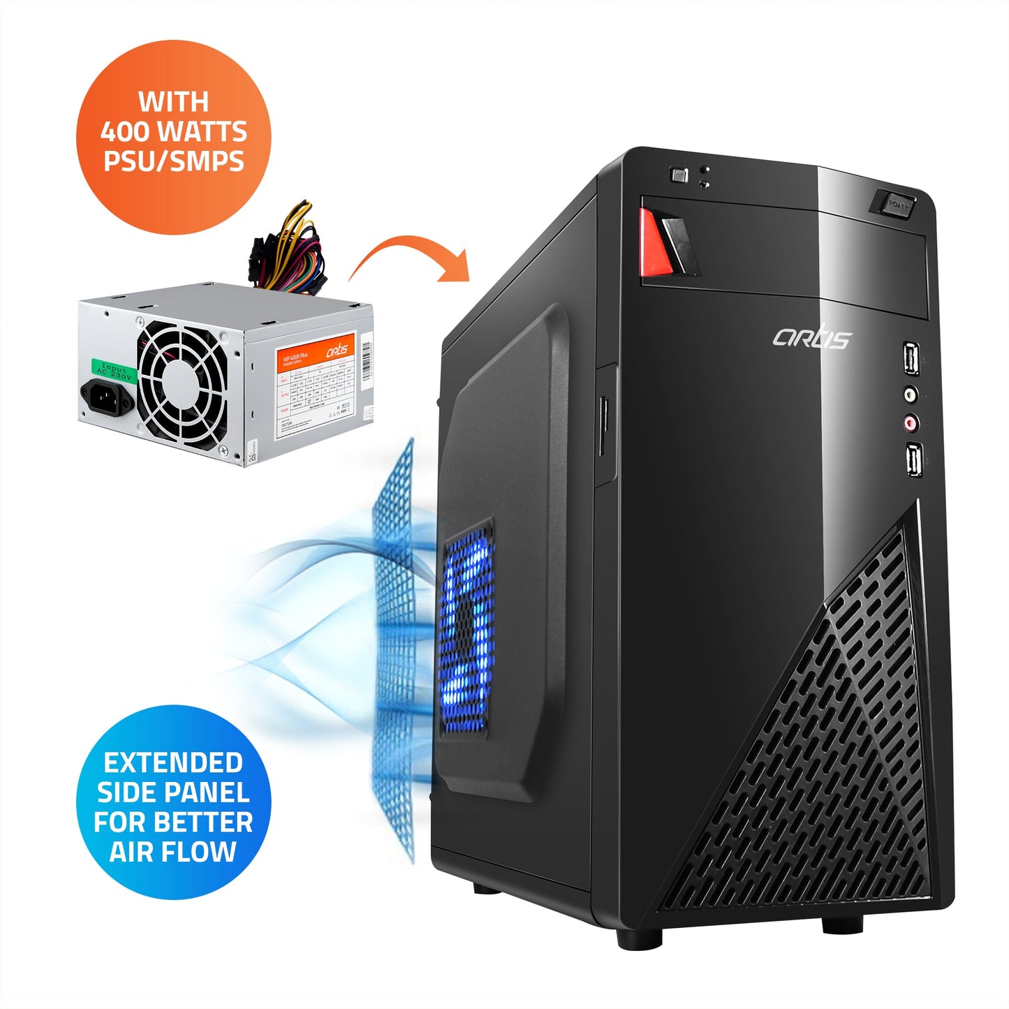 ICE 3.0 Computer Cabinet Support Micro ATX Motherboard,1 x 80mm Fan with 400W Power Supply