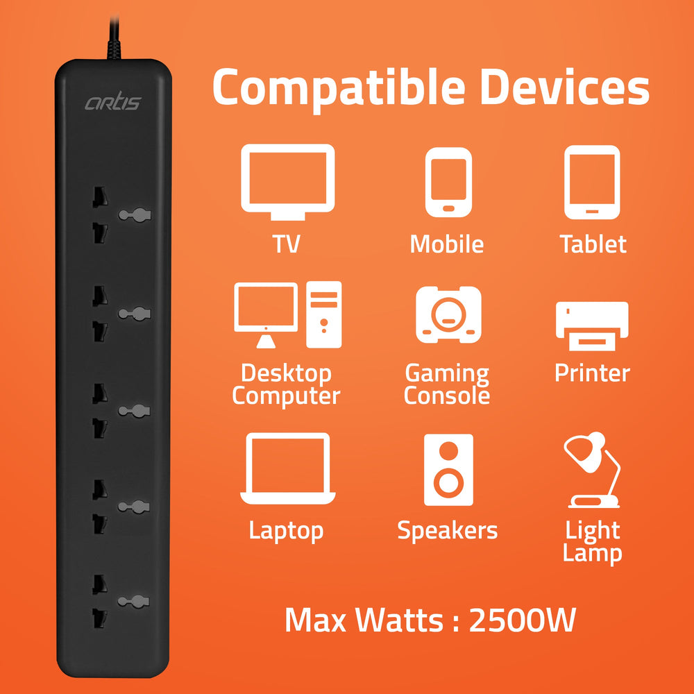 AR-5SS-CB 5 Universal Sockets Surge Protector with Single Switch