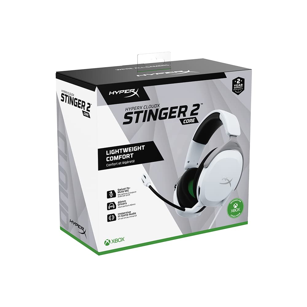 HYPERX CloudX Stinger 2 Core Wired 3.5mm Stereo Gaming Headphone ( White ) ( PC / Mac / Xbox / PS4 / PS5 )