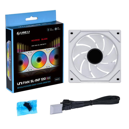 LIAN LI UNI FAN SL-INF REVERSE BLADE 120 INFINITY MIRROR 120MM ARGB SINGLE PACK CASE FAN, WHITE- G99.12RSLIN1W.IN