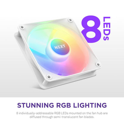 NZXT F120RGB CORE - 120MM HUB-MOUNTED RGB FAN - SINGLE PACK (WHITE)-RF-C12SF-W1
