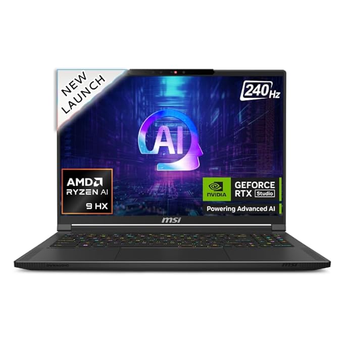 MSI STEALTH A16 AI+,AMD RYZEN AI 9 365,BUILT-IN AI,41CM QHD+ 240HZ GAMING LAPTOP(32GB/1TB NVME SSD/WINDOWS 11 HOME/OFFICE 2021/NVIDIA GEFORCE RTX 4070,GDDR6 8GB/CORE BLACK/2.1KG) A3HVGG-074IN