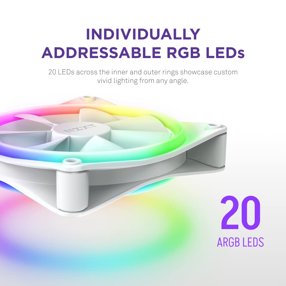 NZXT F120RGB DUO - 120MM DUAL-SIDED RGB FAN - TRIPLE PACK (WHITE) W/RGB CONTROLLER-RF-D12TF-W1