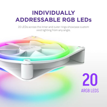 NZXT F120RGB DUO - 120MM DUAL-SIDED RGB FAN - TRIPLE PACK (WHITE) W/RGB CONTROLLER-RF-D12TF-W1