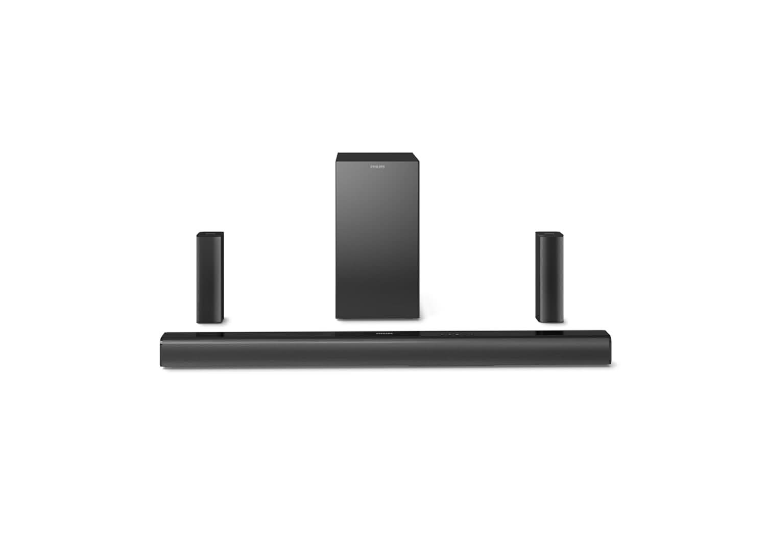 PHILIPS AUDIO TAB4519/94 5.1CH SOUNDBAR WITH WIRELESS SATELLITES AND SUBWOOFER, BASS BOOST, 150W RMS OUTPUT, HDMI ARC, OPTICAL, BLUETOOTH V5.0, WALL MOUNT AND AUX-IN FOR EASY CONNECTION (BLACK)
