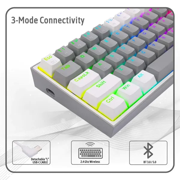 REDRAGON K616 Fizz Pro 60% Mechanical Wireless Gaming Keyboard ( Grey / White ) ( Red Linear Switch )