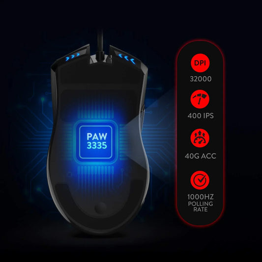 REDRAGON Lone Wolf 2 M721 Pro Wired Ergonomic Gaming Mouse ( M721-PRO ( 16000DPI / 10 Macro Button ) ( Black )
