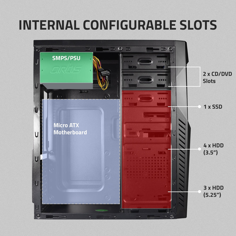 ZEAL 3.0 Computer Cabinet Support Full ATX/ Micro ATX Motherboard,1 x 80mm Fan with  400W Power Supply