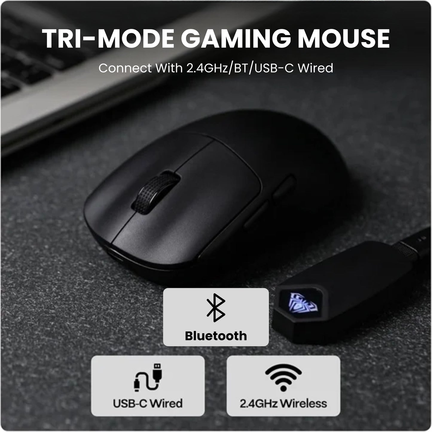 AULA SC800 TRI-MODE WIRELESS 2.4G/WIRED/BLUETOOTH ULTRA-LIGHTWEIGHT GAMING MOUSE | 37GRAMS, ADJUSTABLE 26000 DPI, PAW3395 SENSOR, 8000 POLLING RATE, ULTRA-PRECISE & DURABLE FOR GAMING | BLACK (SC800B)