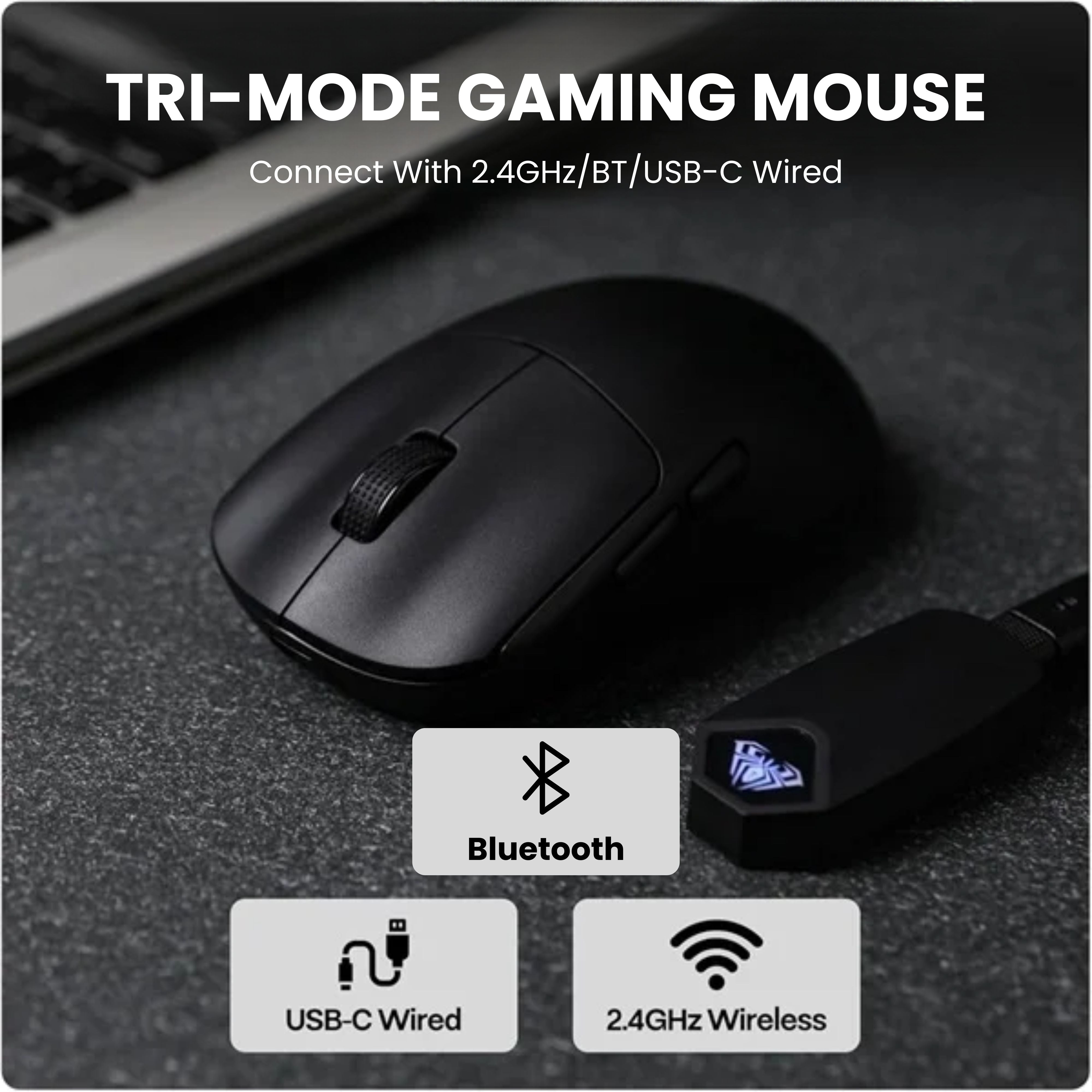 AULA SC800 TRI-MODE WIRELESS 2.4G/WIRED/BLUETOOTH ULTRA-LIGHTWEIGHT GAMING MOUSE | 37GRAMS, ADJUSTABLE 26000 DPI, PAW3395 SENSOR, 8000 POLLING RATE, ULTRA-PRECISE & DURABLE FOR GAMING | BLACK (SC800B)