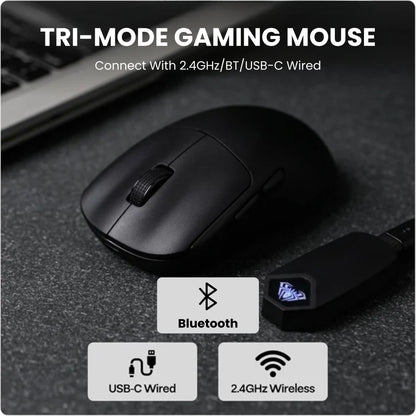 AULA SC800 TRI-MODE WIRELESS 2.4G/WIRED/BLUETOOTH ULTRA-LIGHTWEIGHT GAMING MOUSE | 37GRAMS, ADJUSTABLE 26000 DPI, PAW3395 SENSOR, 8000 POLLING RATE, ULTRA-PRECISE & DURABLE FOR GAMING | BLACK (SC800B)