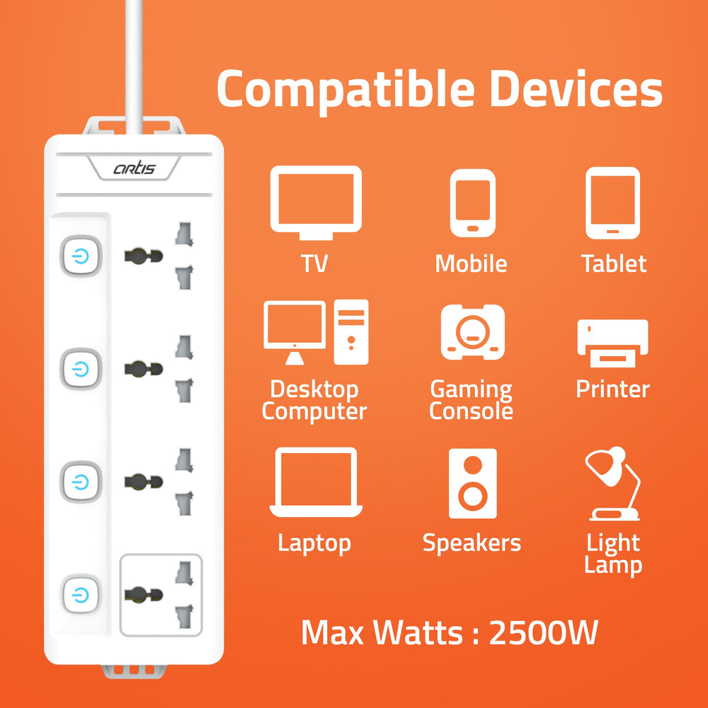 AR-4MS 4 Universal Sockets with Multi Switch Surge Protector