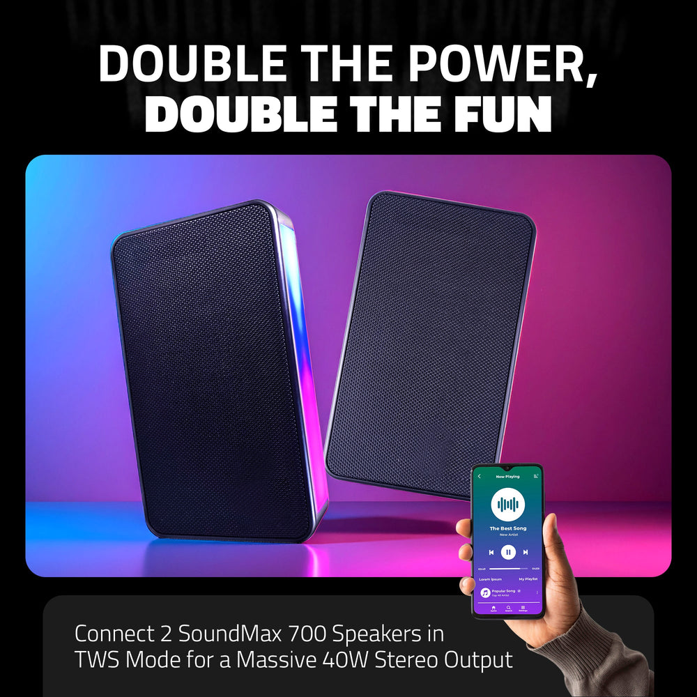 SoundMax 700  Wireless Bluetooth Speaker with USB Input, TF Card Input, FM Radio & TWS (20W RMS) Black