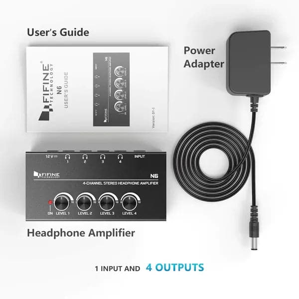 FIFINE N6 Headphone Amplifier With Stereo Output And Individual Volume Controls