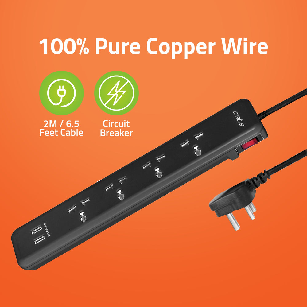 AR-4SSU-CB 4 Universal Sockets & 2 USB Surge Protector with Single Switch