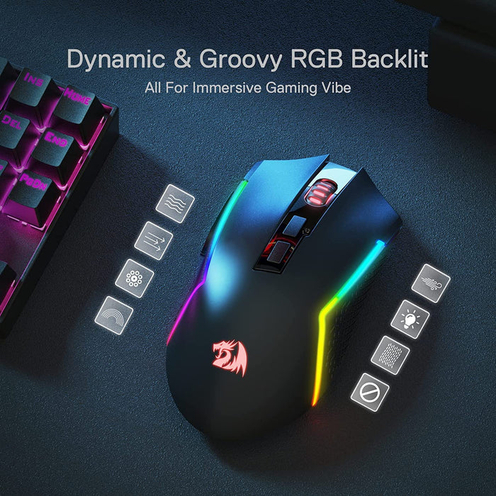 REDRAGON Trident Pro M693 Wireless / Bluetooth Ambidextrous Gaming Mouse ( 8000DPI / 7 Macro Button ) ( Black )