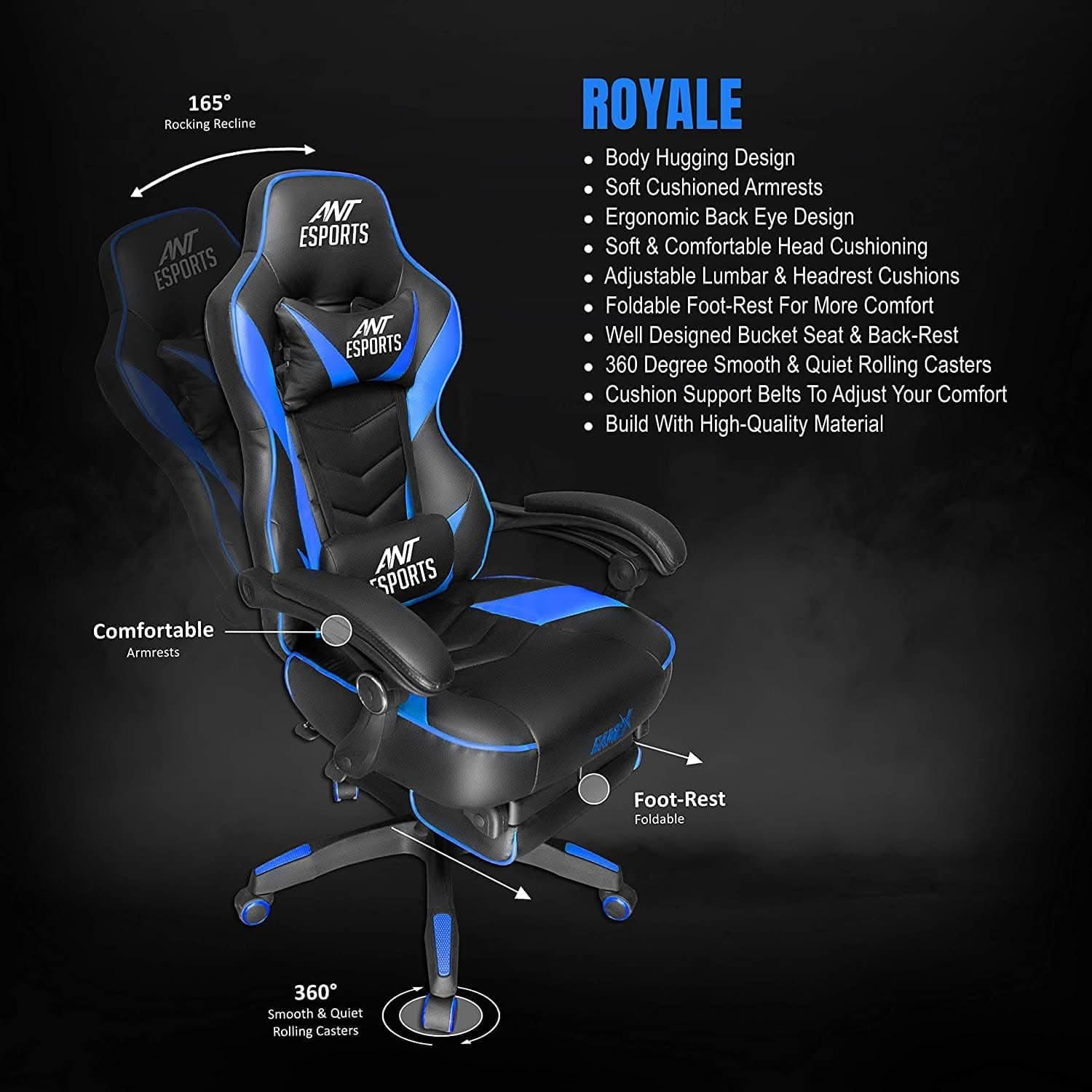 ANT ESPORTS GAMEX ROYALE GAMING CHAIR BLUE BLACK