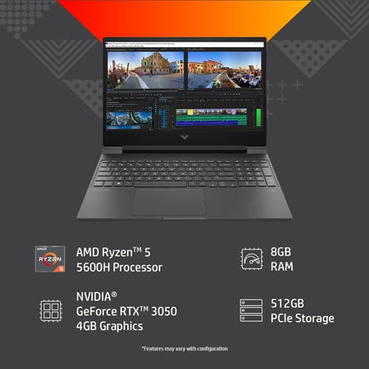 HP VICTUS 15-FB0050AX [R5-5600H RYZEN/8GB DDR4/512GB SSD/NO DVD/WIN11 HOME+MSO/15.6 INCH/4GB GRAPHICS RTX 3050TI/1 YEAR/SILVER]