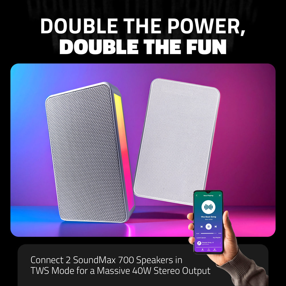 SoundMax 700  Wireless Bluetooth Speaker with USB Input, TF Card Input, FM Radio & TWS (20W RMS) White