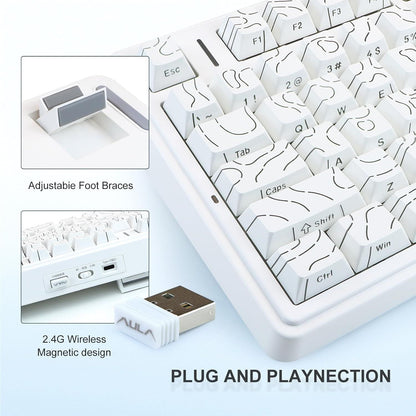 AULA F75 75% SIDE ENGRAVED TRI MODE TKL 80 KEYS WIRELESS MECHANICAL GAMING KEYBOARD WITH KNOB | 4000MAH BATTERY, SOUTH-FACING RGB BACKLIT PRE-LUBED HOT SWAPPABLE | WHITE CONTOUR - STAR VECTOR SWITCHES