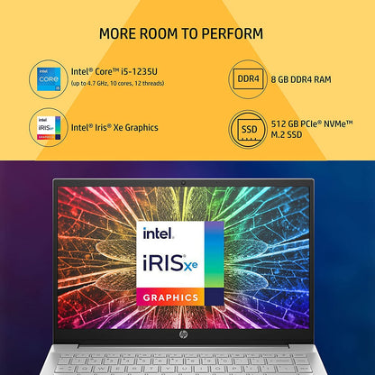 HP PAVILION 14 DV2053TU [CI5-1235U 12TH GEN/8GB/512GB SSD/WIN11 HOME+MSO/14.0 INCH/INTEGRATED GRAPHICS /1 YEAR(S)/SILVER]