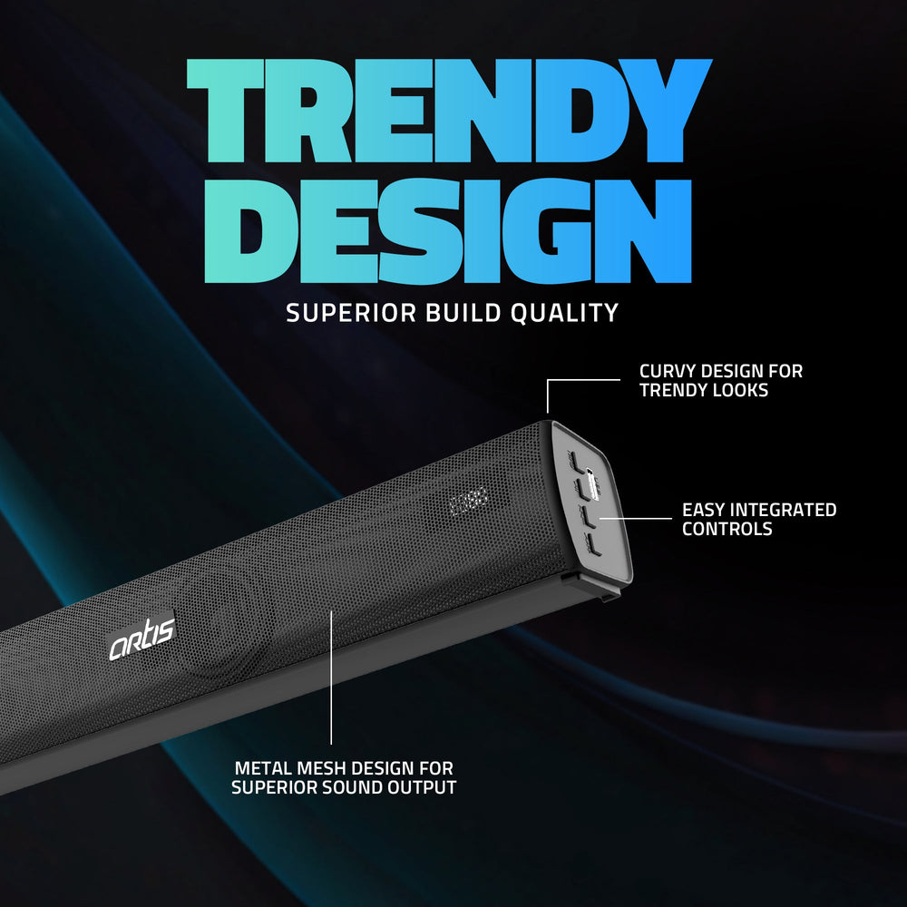 SoundHub 110 60W 2.1 CH Wireless BT Soundbar With Wired Subwoofer, 2 Driver Units & Modes: Bluetooth / HDMI (ARC) / AUX In / USB Input.