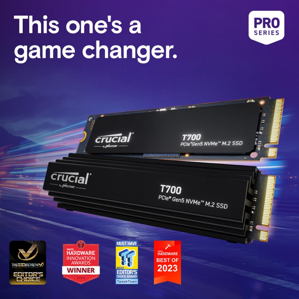 CRUCIAL T700 1TB PCIE GEN5 NVME M.2 SSD WITH HEATSINK CT1000T700SSD5