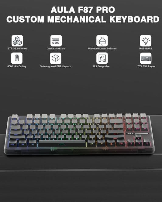 AULA F87 GRADIENT GRAY SPACE CRYSTAL SWITCH MECHANICAL GAMING KEYBOARD
