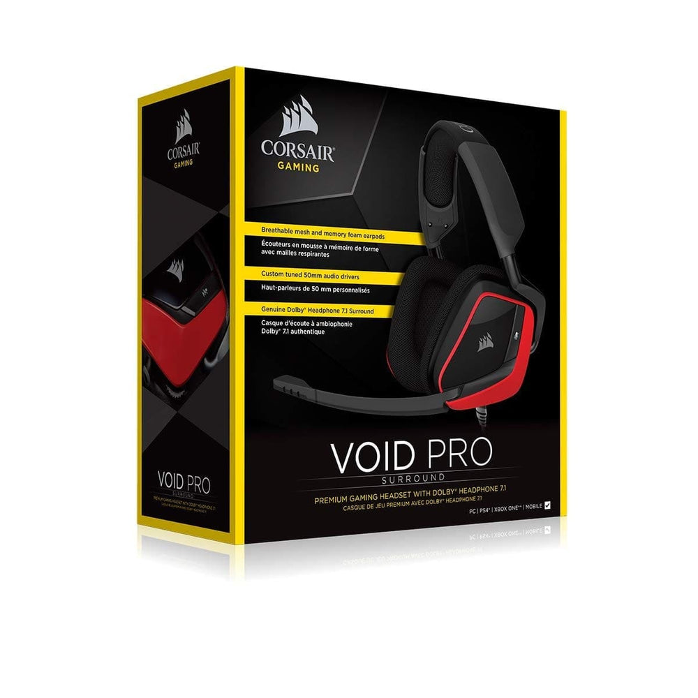 CORSAIR Void Pro USB 7.1 Surround Gaming Headphone With Mic (Black / Red) ( Pc/Mobile/Mac/Xbox )