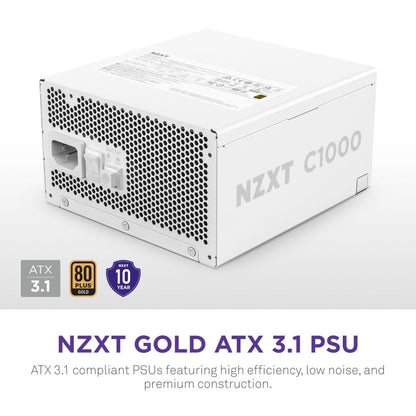 NZXT ATX 3.X 1000 WATT 80 PLUS GOLD FULLY MODULAR LOW-NOISE POWER SUPPLY, WHITE -PA-0G2BW-UK