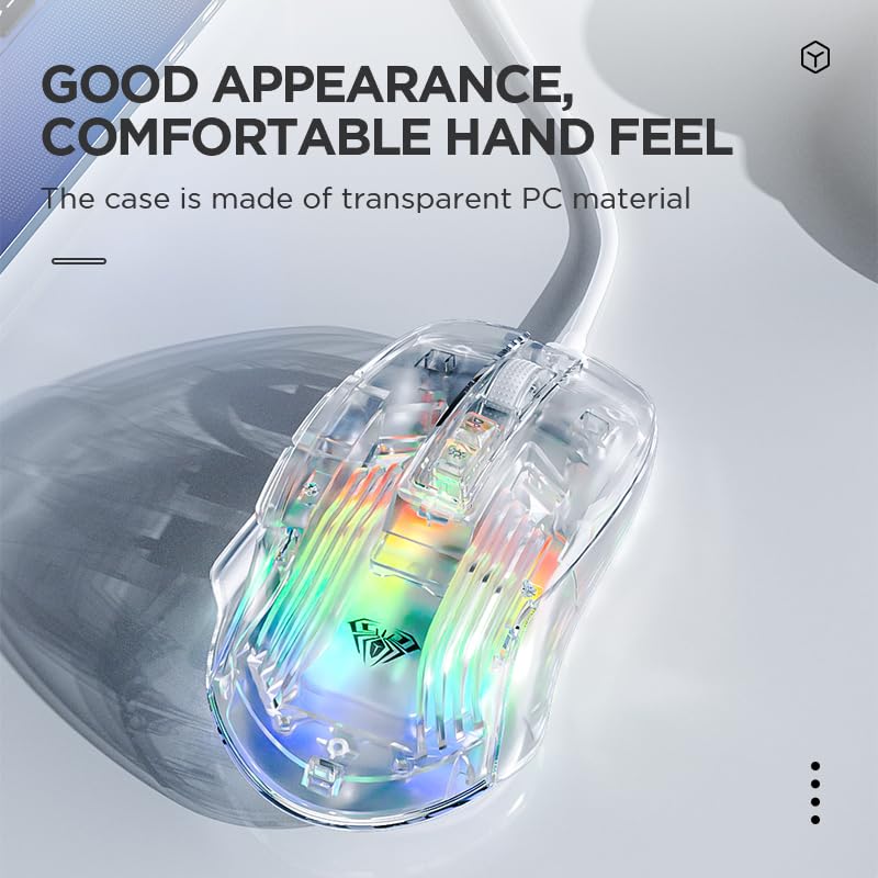 AULA S80 TRANSPARENT RGB, 7200 DPI, 7 BUTTONS PC WIRED OPTICAL GAMING MOUSE (USB 2.0, TRANSPARENT WHITE)