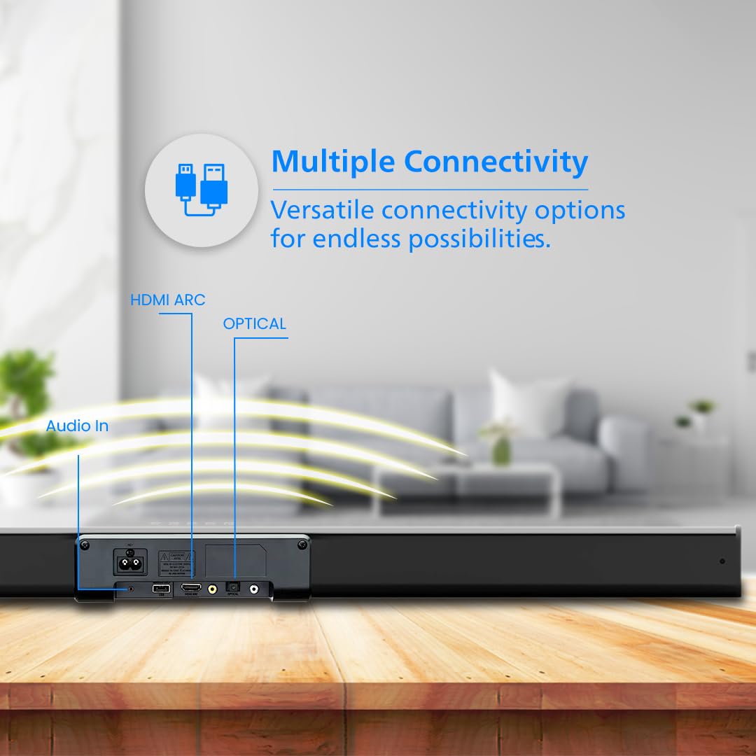PHILIPS AUDIO TAB4218/94 2.1CH 120W BLUETOOTH SOUNDBAR WITH RICH BASS, 3 EQ MODES, MULTI-CONNECTIVITY OPTION WITH SUPPORTING USB, HDMI(ARC), OPTICAL, COAXIAL & AUX-IN (BLACK)