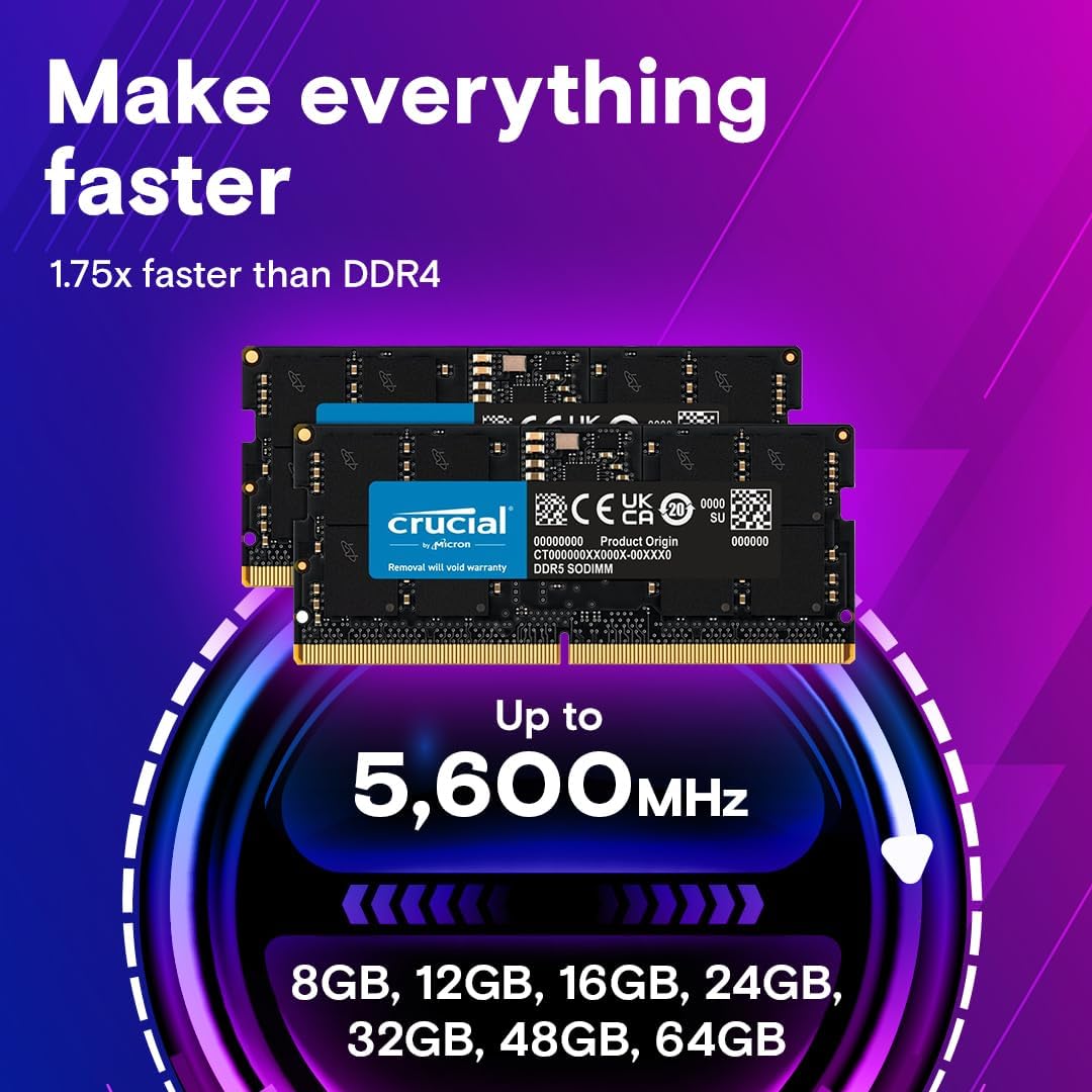 CRUCIAL 32GB KIT (2X16GB) DDR5-5600 SODIMM CL46 RAM CT2K16G56C46S5