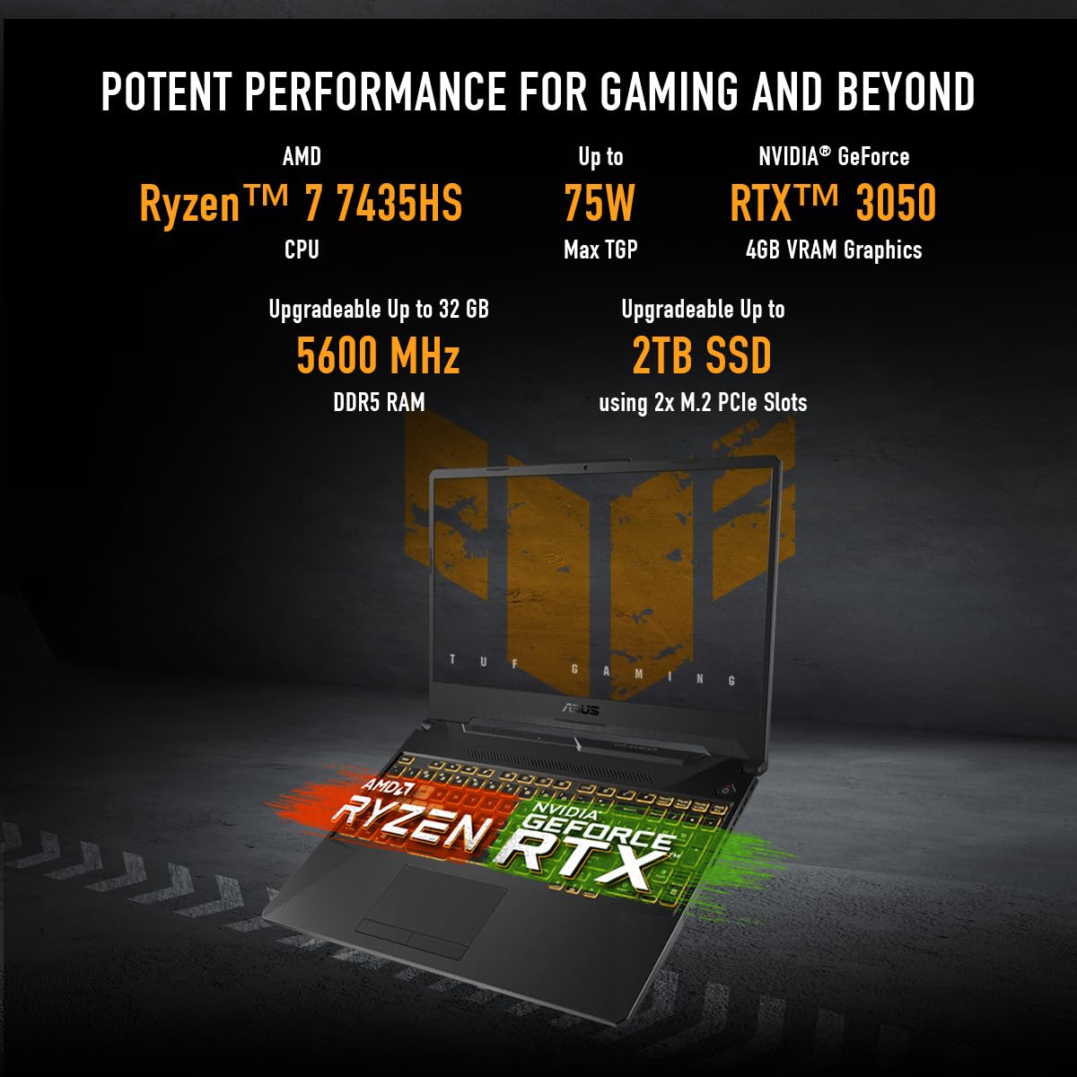 ASUS TUF GAMING A15 FA506NCR-HN054W [R7-7435HS RYZEN/16GB/512GB SSD/WIN11 HOME/15.6 INCH/4GB-RTX3050 GRAPHICS /1 YEAR(S)/BLACK]