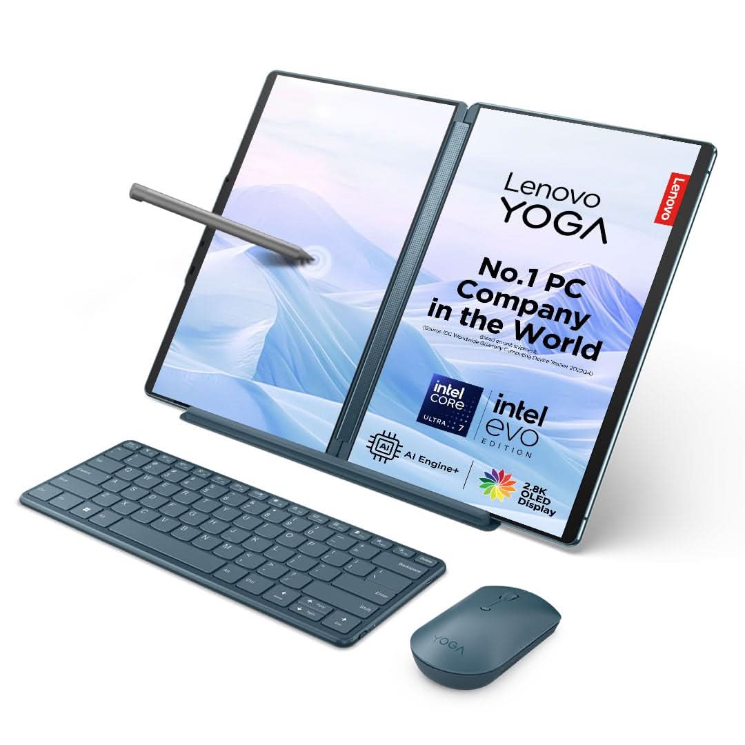 LENOVO YOGA BOOK 9 INTEL EVO CORE ULTRA 7 155U BUILT-IN AI DUAL 13.3 INCH 2.8K OLED DISPLAY (2X33.7CM) WITH PEN+SILENT MOUSE+KEYBOARD |32GB/1TB SSD/WIN 11/MSO 21/5.0MP IR CAMERA/TEAL/1.3KG, 83FF0034IN