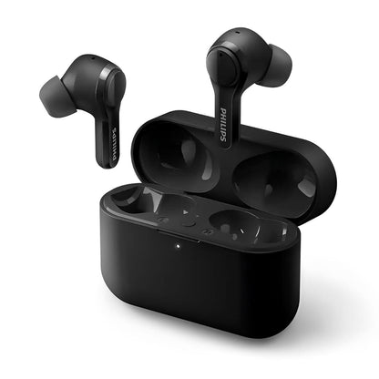 PHILIPS AUDIO TAT3217BK TRUE WIRELESS EARBUDS WITH 4 MIC ENC FOR CRYSTAL CLEAR CALLING, 26 HR PLAYTIME, IPX5 WATER RESISTANCE | APP SUPPORT, 10MM NEODYMIUM DRIVERS FOR RICH SOUND & PUNCHY BASS (BLACK)