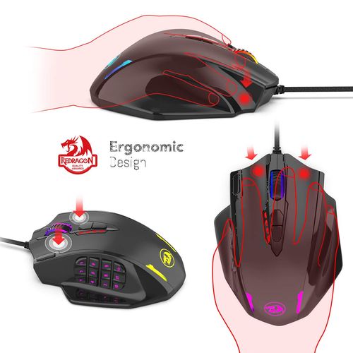 REDRAGON M908 Impact RGB LED Wired Ergonomic Gaming Mouse ( M908 ) ( 3200DPI / 6 Macro Button ) ( Black )
