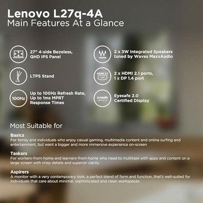 Lenovo L27q-4A 27inch QHD IPS Monitor