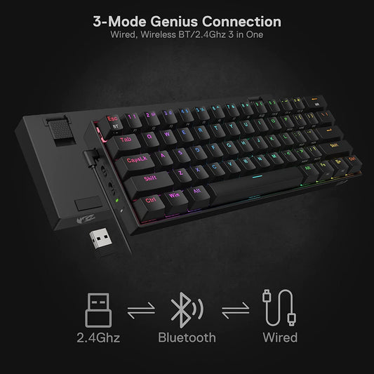 REDRAGON K530 PRO BLACK (WIRED/WIRELESS/BT) RED SWITCH BLACK