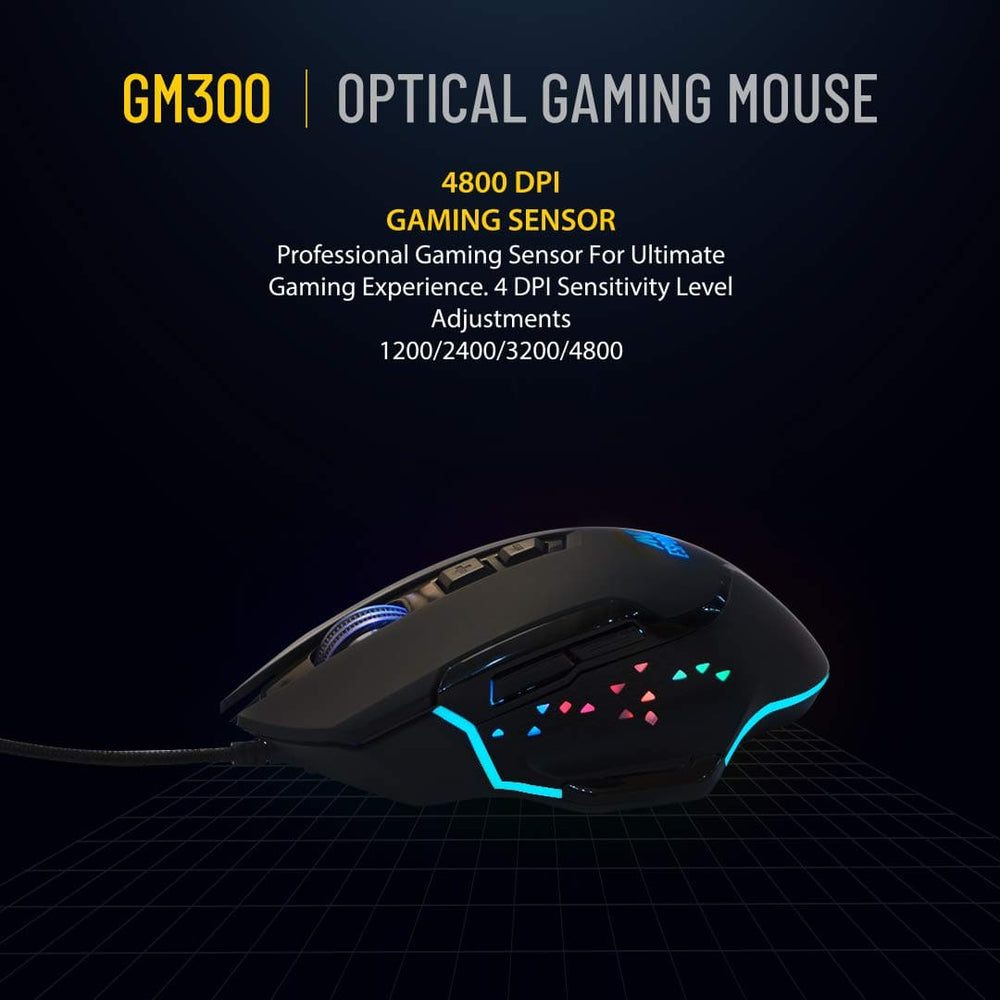 ANT ESPORTS GM300 Wired Ergonomic RGB Gaming Mouse ( GM300-RGB ) ( 4800DPI / 7 Macro Buttons ) ( Black )
